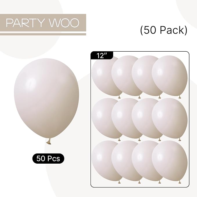 PartyWoo White Balloons 50pcs Sand White Beige Cream Ivory Boho Neutral | 12 - Image 7