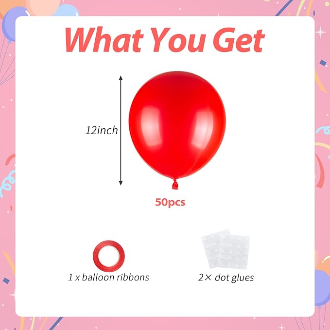 50pcs Red Balloons, Helium Quality 12inch Red Party Balloons - Image 2