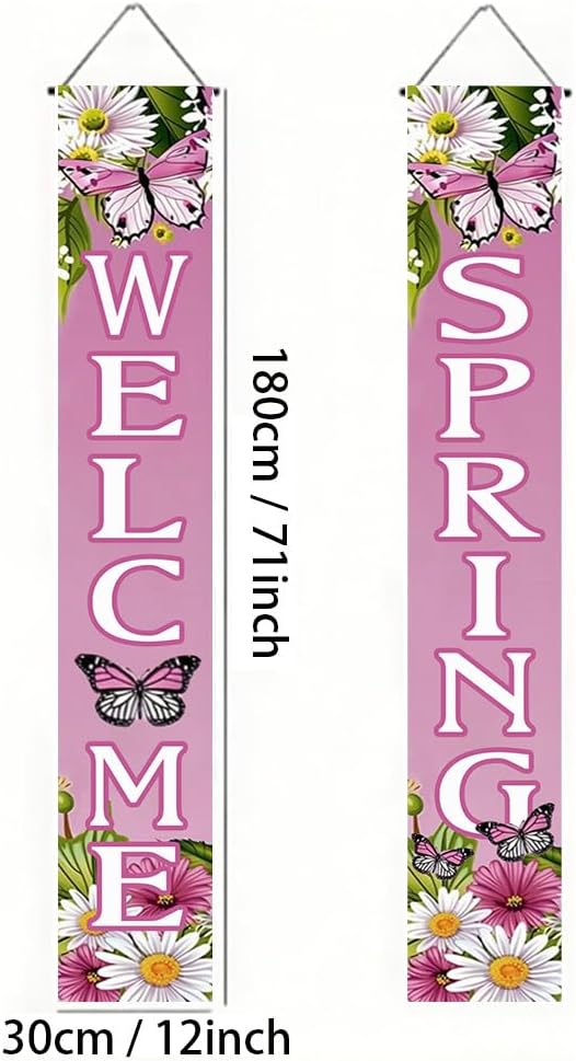 2 Piece Porch Banners 71x12 Inch Welcome Spring Butterfly Decor | Two-piece - Image 3