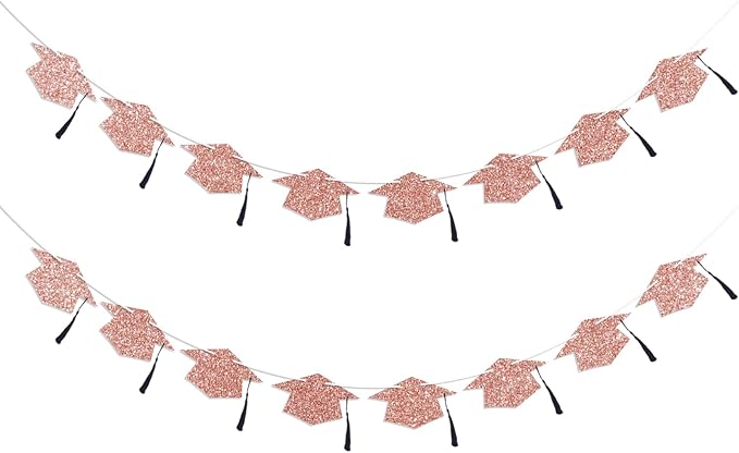 Graduation Decorations Class of 2026 Rose Gold Graduation Cap Banner by Blopee