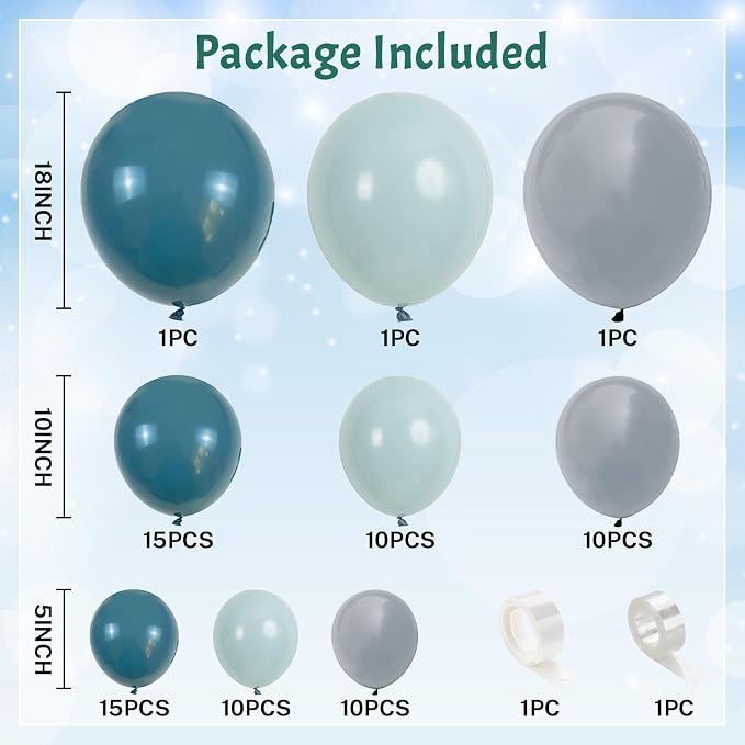 Dusty Blue Grey Balloons Garland Arch Kit, Slate Dark Dusty Petrol Blue Balloon - Image 3