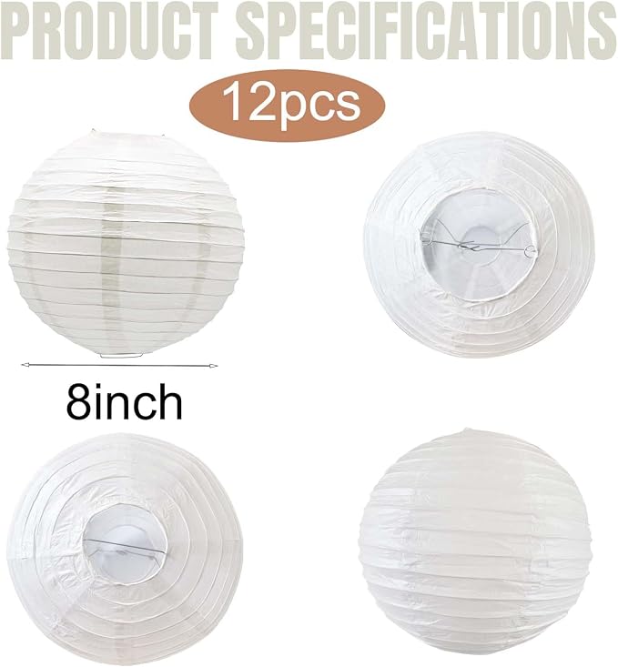 White Chinese Paper Lanterns Japanese Round Shape Hanging Ceiling Decor - Image 3