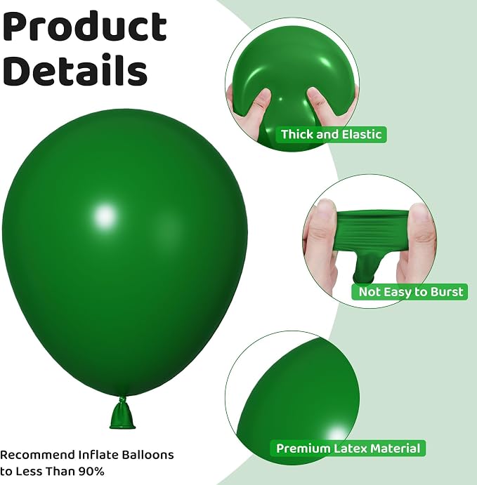 Ouddy Party 129Pcs Dark Green Balloons Different Sizes 18 12 10 5 Inch - Image 3