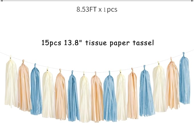Dusty-Blue Baby-Shower Party-Decorations Tassel-Garland - Image 2