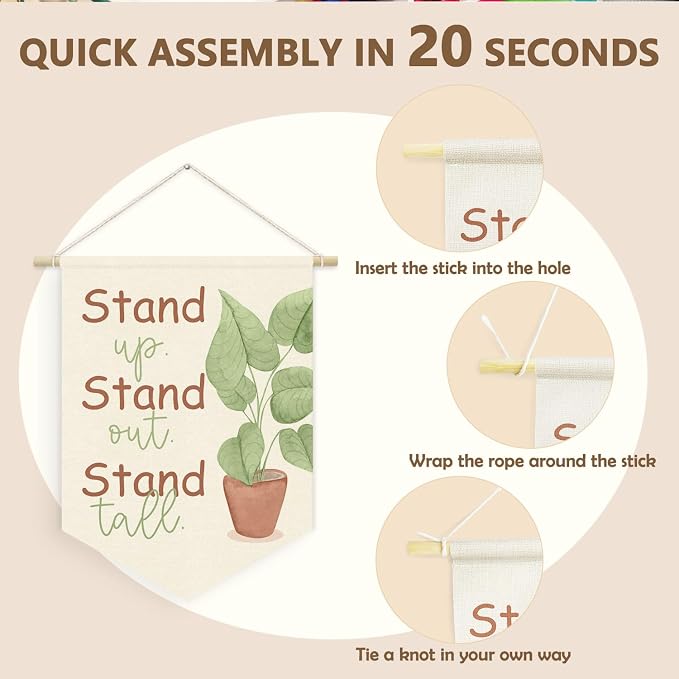 Plant Classroom Decor, Stand Up Out Tall Inspirational Linen Canvas Banner - Image 6