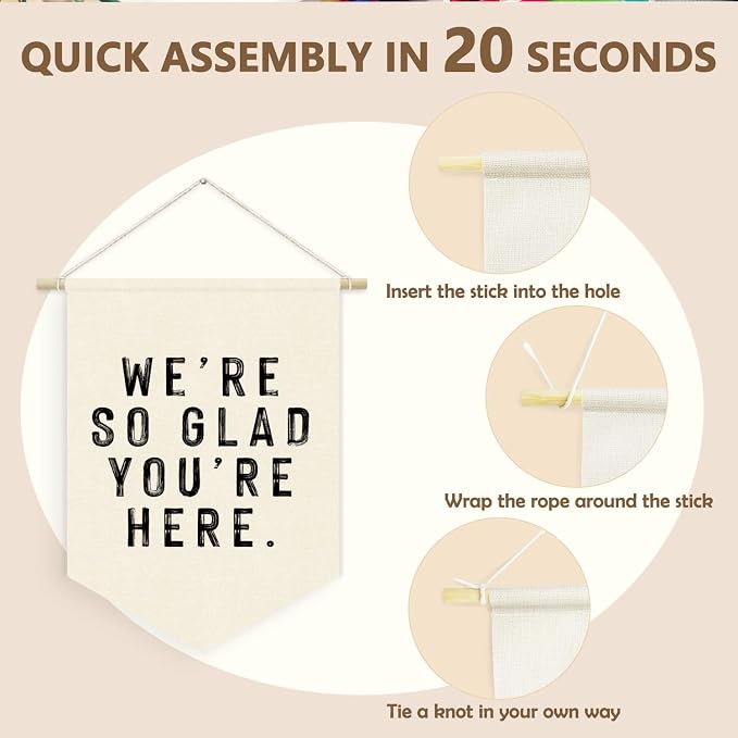 Welcome Sign We're So Glad You're Here Linen Canvas Banner, Teacher Must Haves - Image 6