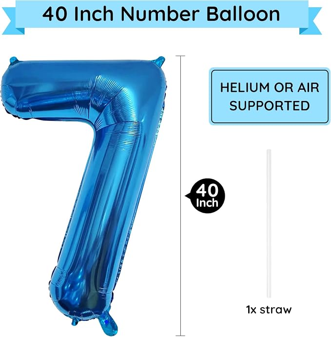 40 Inch Blue Number Balloon 7, Large Number Foil Balloons Mylar - Image 2