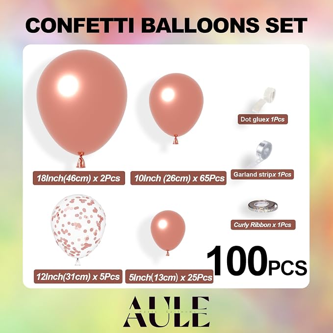 AULE 100Pcs Metallic Rose Gold Balloons 18/12/10/5 Inch Different Sizes | - Image 5