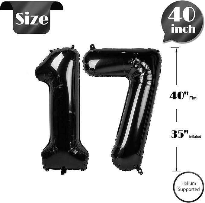 Black Number 17 Balloon 40 Inch - Image 5