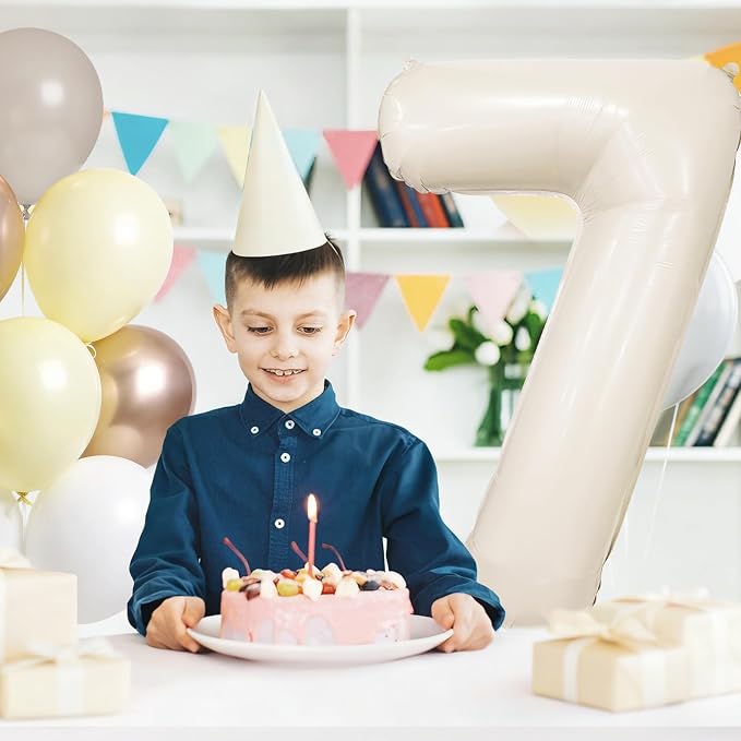 Cream Number 7 Balloon 40 Inch Beige Nude Number 7 Balloon - Image 5