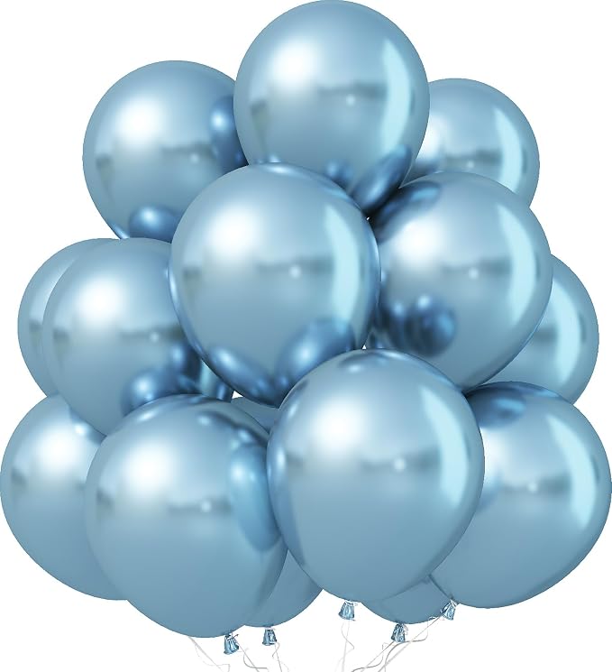 Jobkoo Metallic Blue Balloons, 12Inch Chrome Light Blue Balloons 30Pcs Pastel by Jobkoo