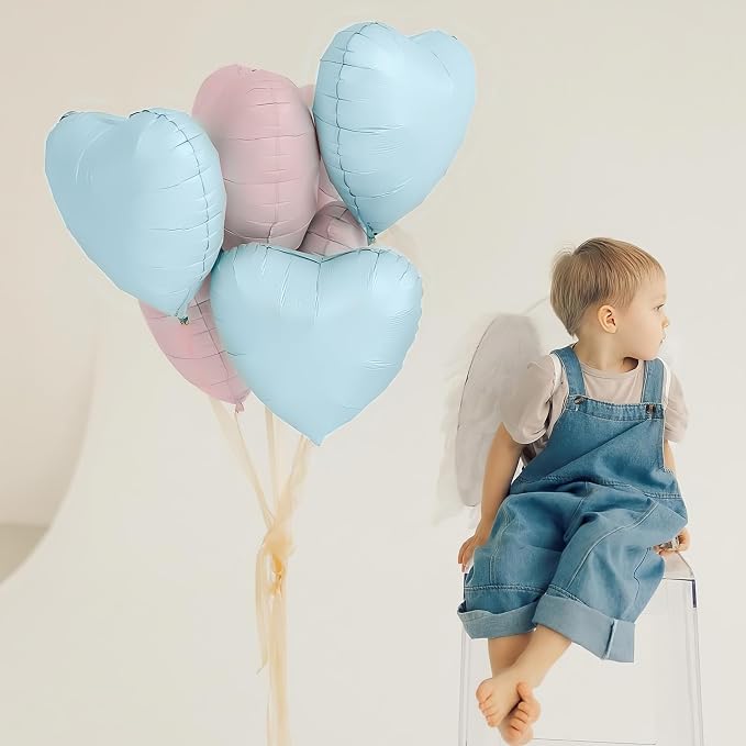 Pink Blue Heart Balloons, 18Inch Pastel Blue Helium Balloon - Image 6