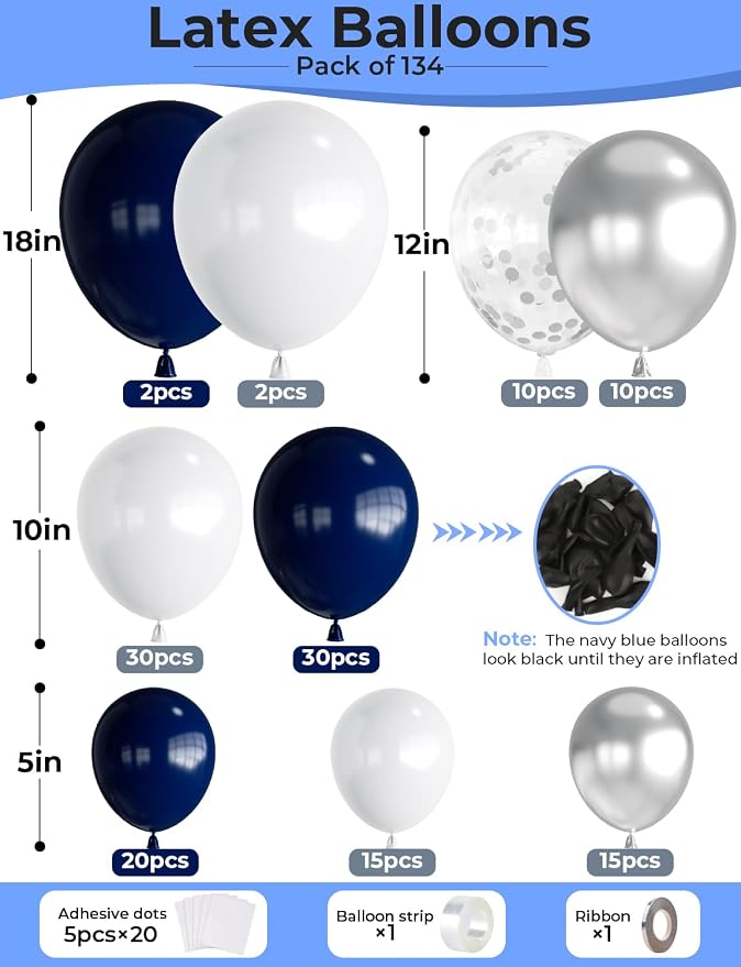 Navy Blue and Silver Balloon Garland Arch Kit, Graduation, Baby Shower - Image 3