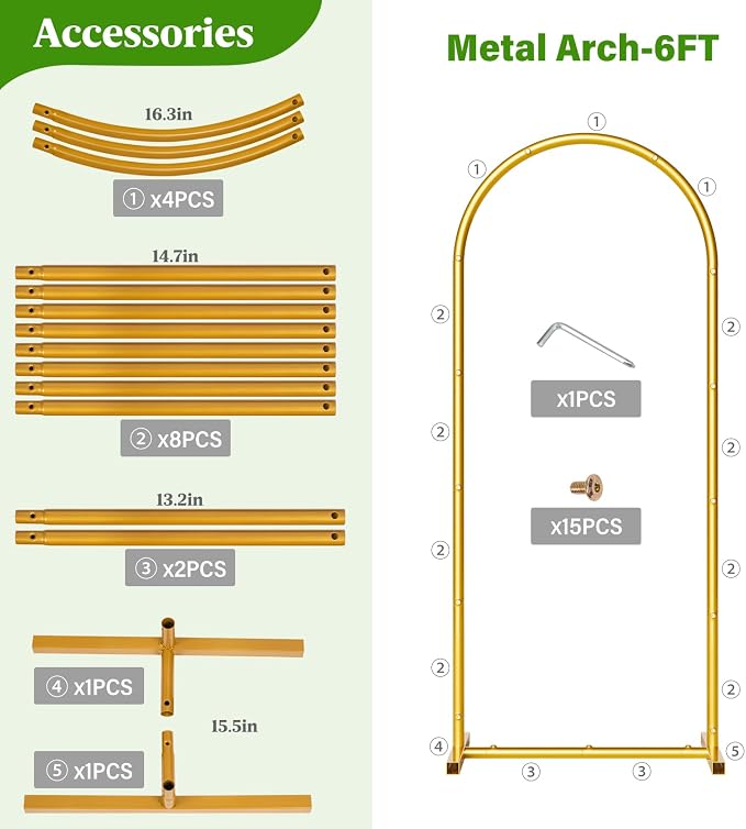 Metal Arch Backdrop Stand Wedding Arch frame Set of 2 Gold Balloon Backdrop - Image 4