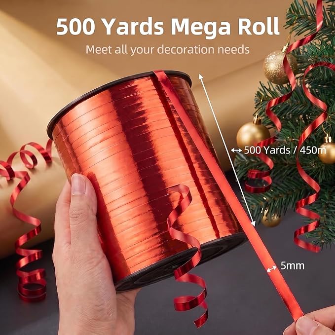 Christmas Ribbon, 500 Yard Red Curling Ribbons - Image 9