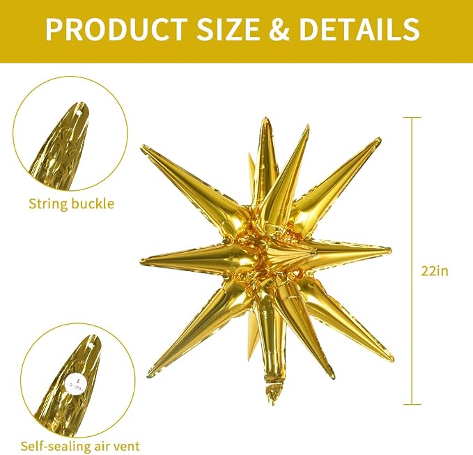 TONIFUL 4 Pcs Explosion Star Balloons Gold Foil Balloon Party Decorations | 22 - Image 2