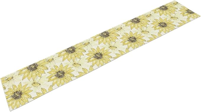 Chrysanthemum Vintage Floral Table Runner, Elegant Grunge Gray Sunflower Spring Summer Elegant Pattern Artichokes Flower Table Runner for Party Kitchen Dining Living Room Decor, 13x36 Inch