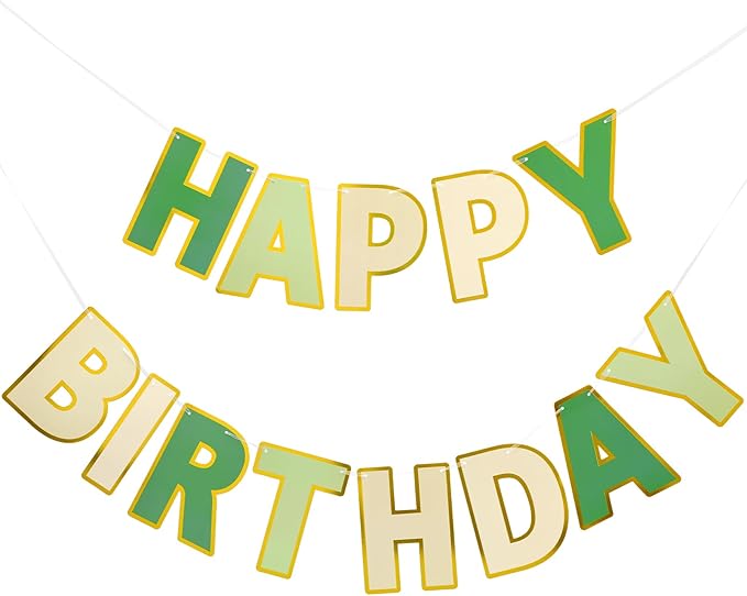 Pre-Strung Happy Birthday Banner Sage Green Party Decorations | adjustable cord by LITAUS