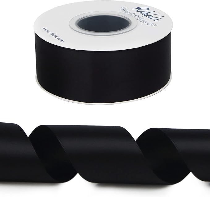 Ribbli Black Double Faced Satin Ribbon, 1-1/2” x Continuous 25 Yards, Use - Image 2