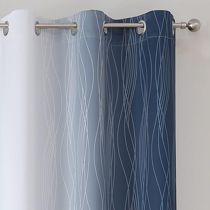 Full Room Darkening Greyish White and Navy Blue Blackout Curtains 72 Inch - Image 4