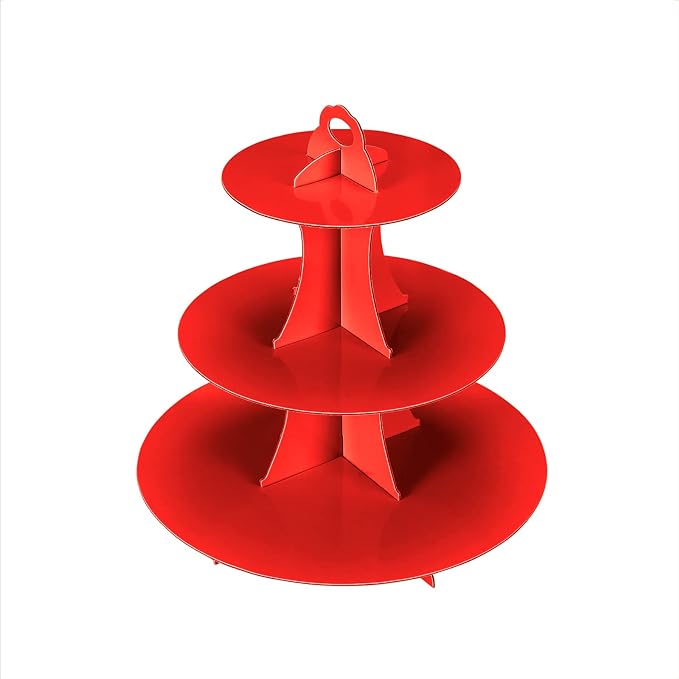 3-Tier Cupcake Stand, Cake Stand holder, Tiered DIY Cupcake Stand Tower for Dessert Table Displays, Birthday Theme Party Favors Decoration, Floral Tea Party, 12" W x 12.8" H, Red