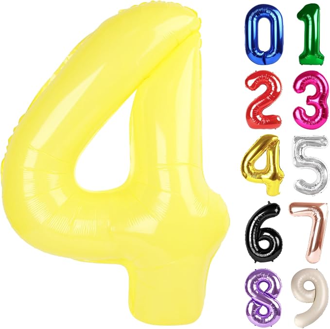 4 Balloon - Macaron Yellow Birthday Number Balloons, 40 Inch Decorations | by ALPHADELTAPI