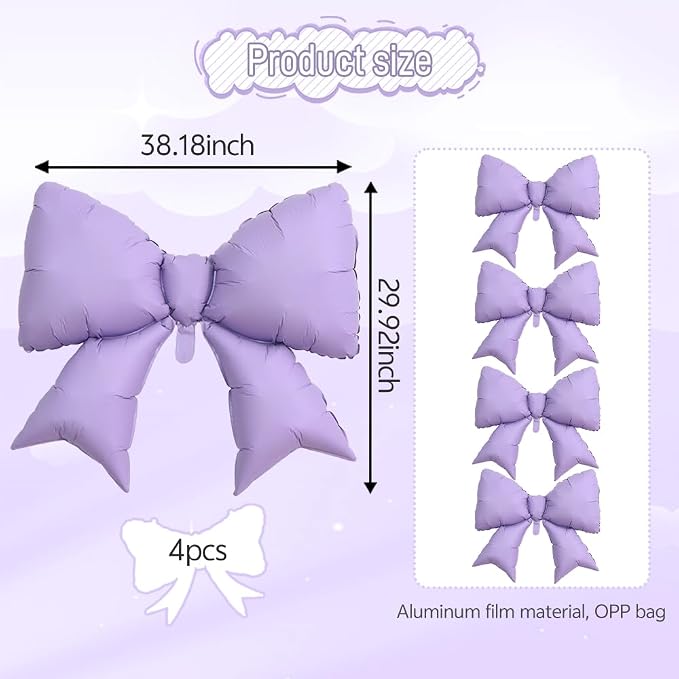 4pcs Jumbo Oversized Ribbon Balloons Coquette Bow Balloons Bow Party Coquette - Image 3