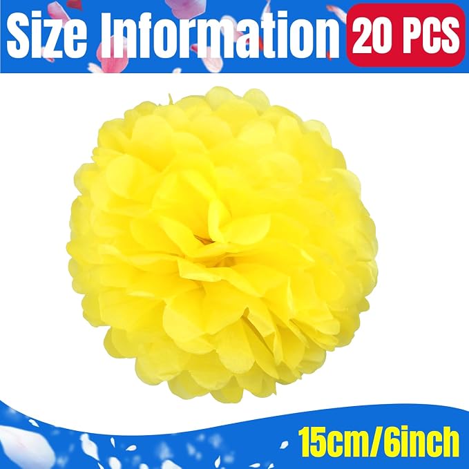 Qimoo 20pcs Yellow Paper Pom Poms Decorations, DIY Decorative Tissue Paper - Image 2