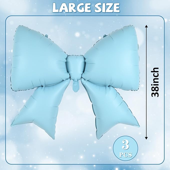 Blue Bow Balloons 38 Inch, Light Blue Giant Bow Shaped Foil Mylar Balloons - Image 2