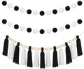 HunnmingRe 3 Pcs Black and White Tassel Garland Pom Pom Hanging Decor | Back to by HunnmingRe