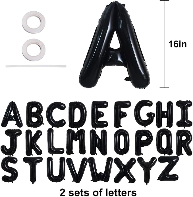 TONIFUL Black Letter Balloons 2 Set 16 Inch A-Z Custom Alphabet Banner | 52 Pcs - Image 2