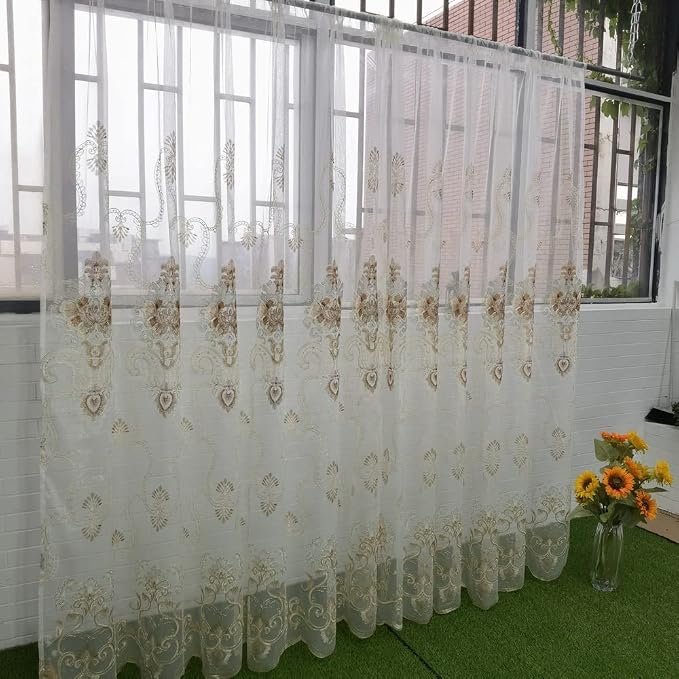 1pc Luxury Embroidered Floral Sheer Tulle Curtain - Image 8