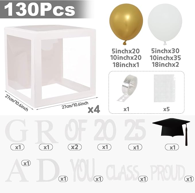 Graduation Decorations 2025, PROUD OF YOU, Class of 2025 and 118pcs White Gold - Image 2