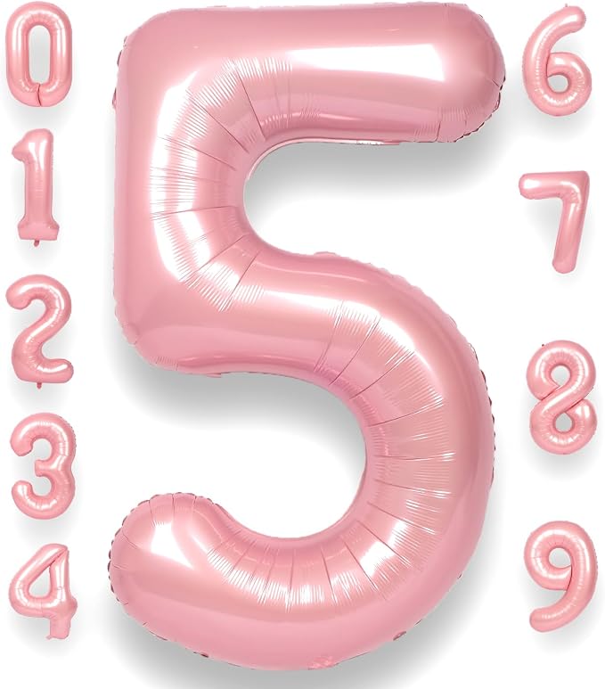 RainbowQ Pink 5 Balloon Number 40 Inch 0-40 Foil Large Balloons | Big Mylar 5 by RainbowQParty