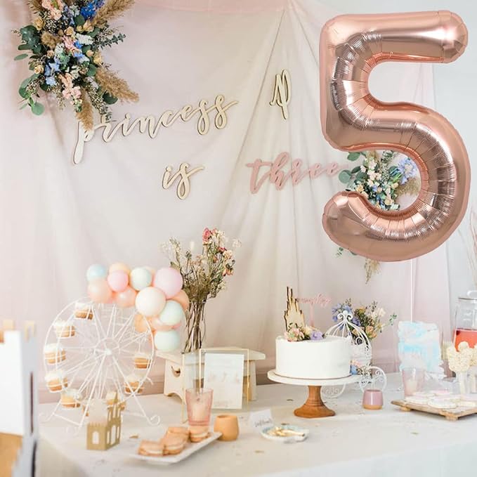 TONIFUL 40 Inch Rose Gold Large Numbers Balloons 0-9, Number 5 Digital 5 Helium - Image 4