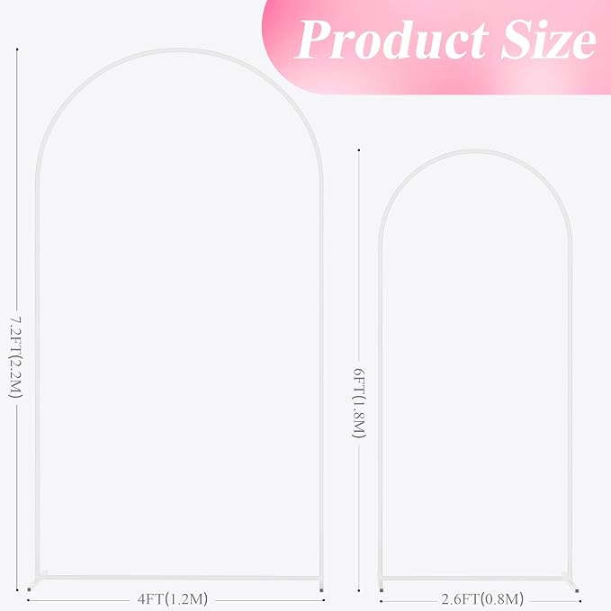 Wedding Arch Backdrop Stand 7.2FT, 6FT White Metal Arch Stand Set | Metal Arch - Image 2