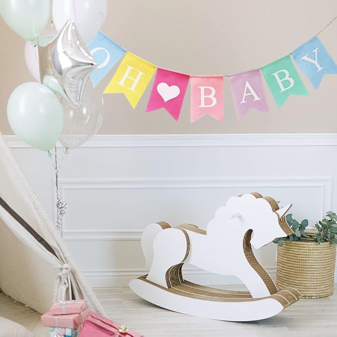 Oh Baby Banner & Decor Set for Baby Shower, Pre-strung Pastel Oh Baby Sign for - Image 6