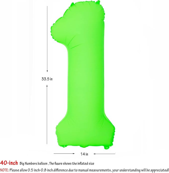 Green Birthday Number 1 Balloon 40 inch Fluorescent Green Number 1 | Helium - Image 2
