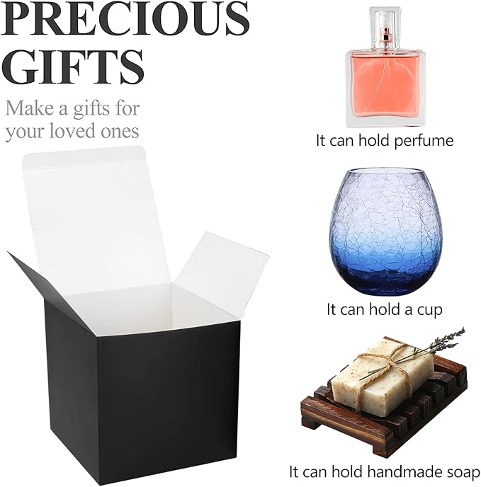 COTOPHER Small Gift Boxes 25 Pack 5x5x5 inches Black Gift Boxes with Lids for Gifts, Crafting, Wedding Party Favor, Cupcake Boxes, Candy, Bridesmaids Proposal Box with Ribbons and Stickers
