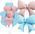 Vuzvuv Pink Blue Heart Balloons Pink Blue Bow Balloons Set, Anniversary by Vuzvuv