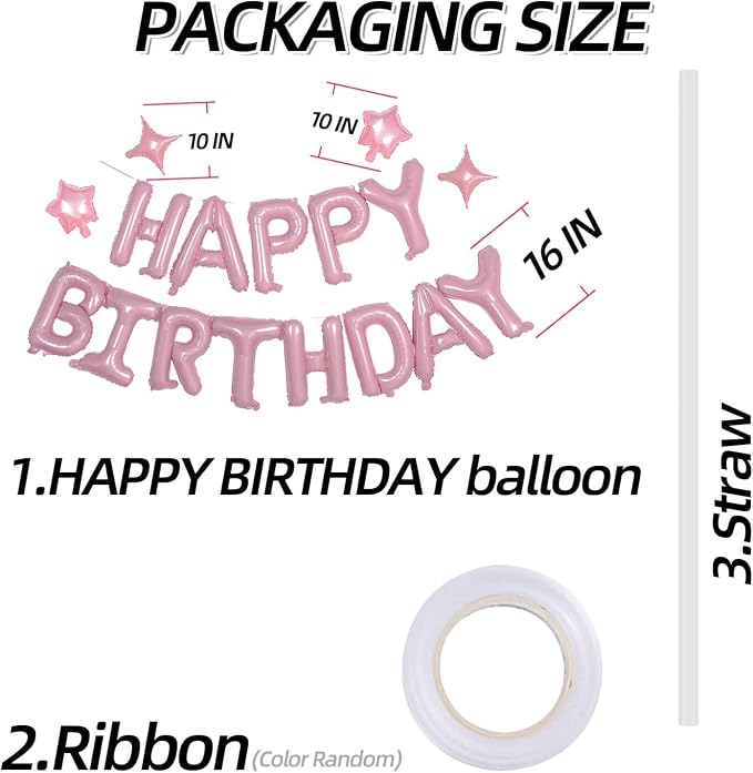 Pink Happy Birthday Balloons Banner Sign Mylar letter Party Decoration | - Image 3
