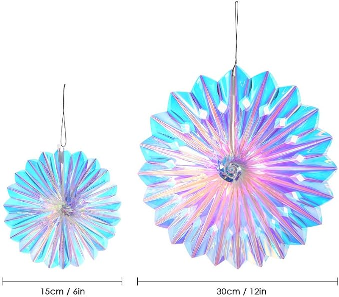 Iridescent Hanging Decorations Round Foil Decorative Folding Fans Rainbow Shine - Image 5