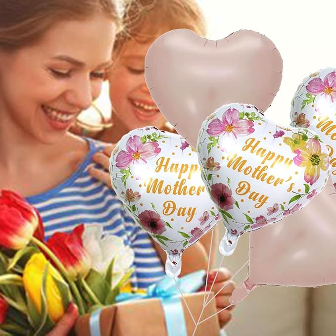 Pink Mother's Day Balloons Flowers Heart Balloons - Image 6