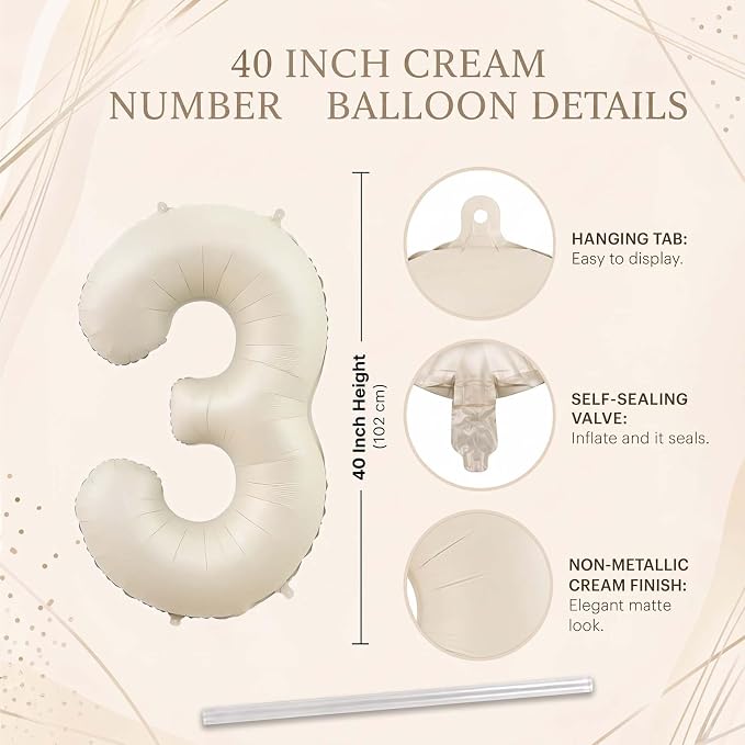 Cream Number 13 Balloon 40 Inch, Foil Numerals - Image 4