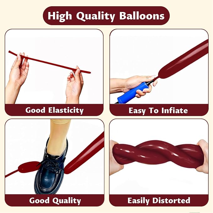 260 Burgundy Long Balloons for Balloon Garland Thickening Skinny Latex Twisting - Image 4