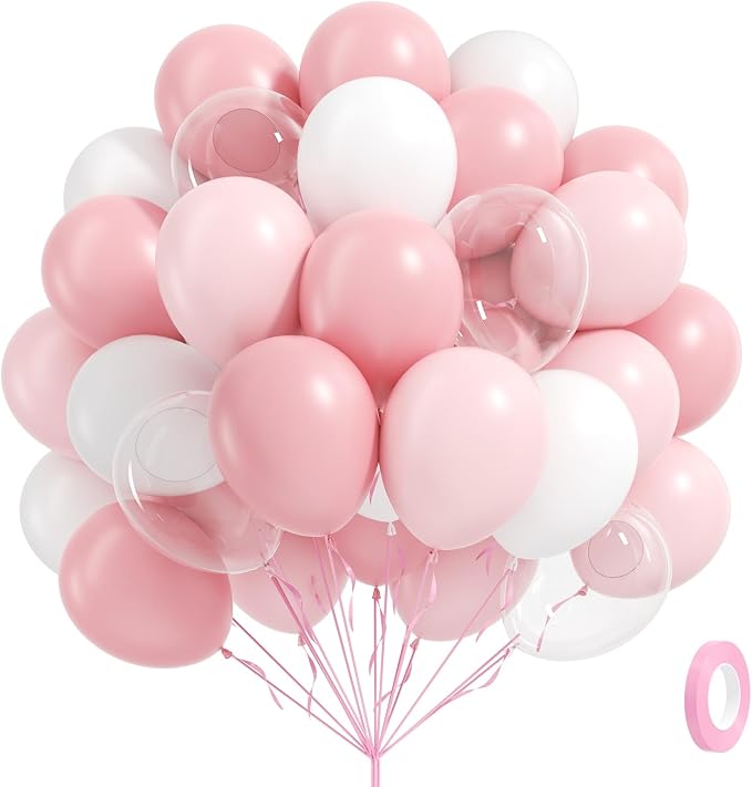 60pcs Light Pink Balloons with Clear Pastel Pink and White Balloons by Leraqertra