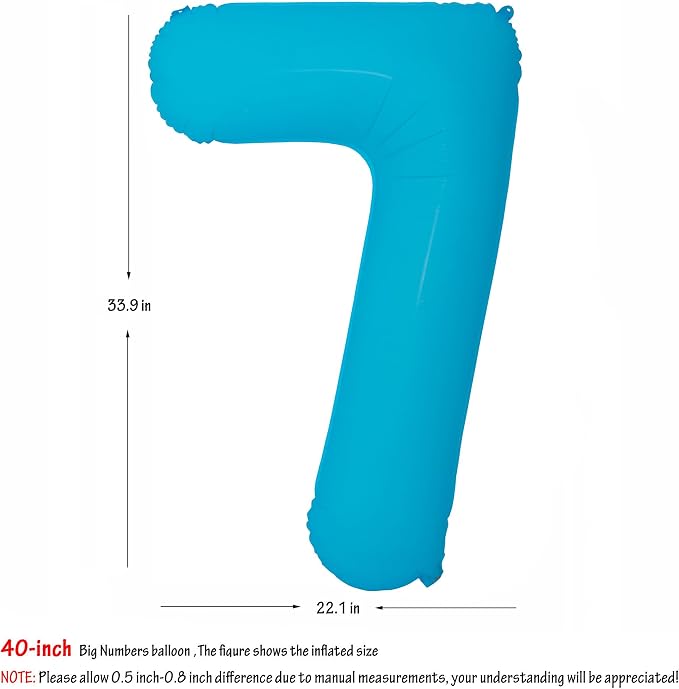 40 in Blue Number Balloon 7 Blue Fluorescent Birthday balloon Number 7 | Helium - Image 2
