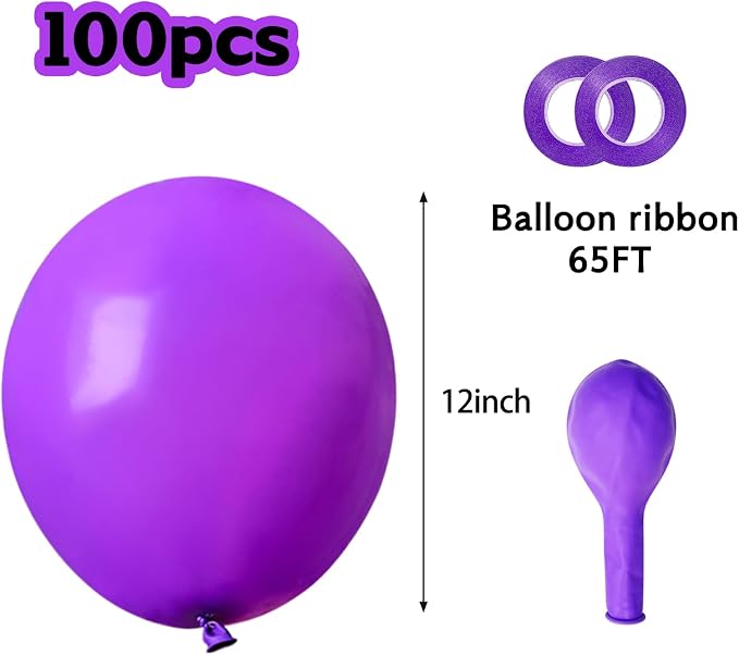 Purple Balloons 100 Pack 12 inch Thicken Latex Matte Purple Balloons - Image 2