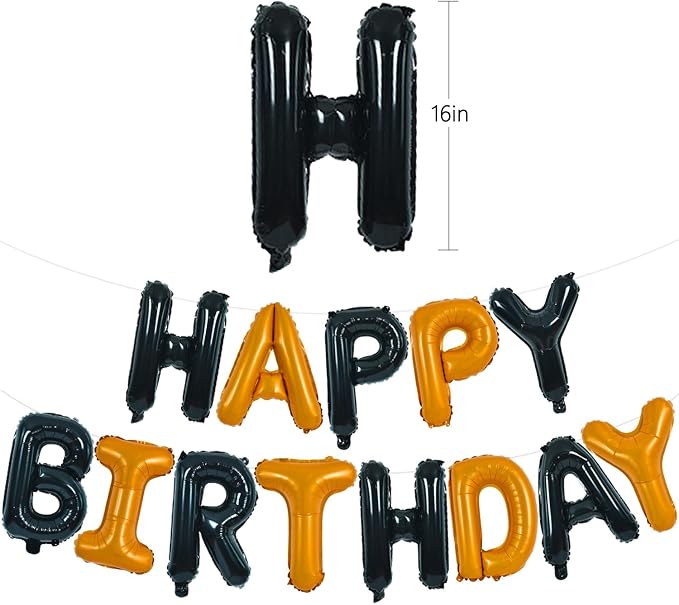 TONIFUL 16 Inch Black Orange Happy Birthday Balloons Banner Decor - Image 2