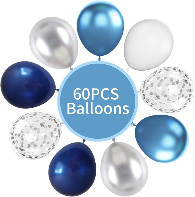 Navy Blue Silver Balloons, Metallic Silver, Boys Men Sports Graduation Baby - Image 3